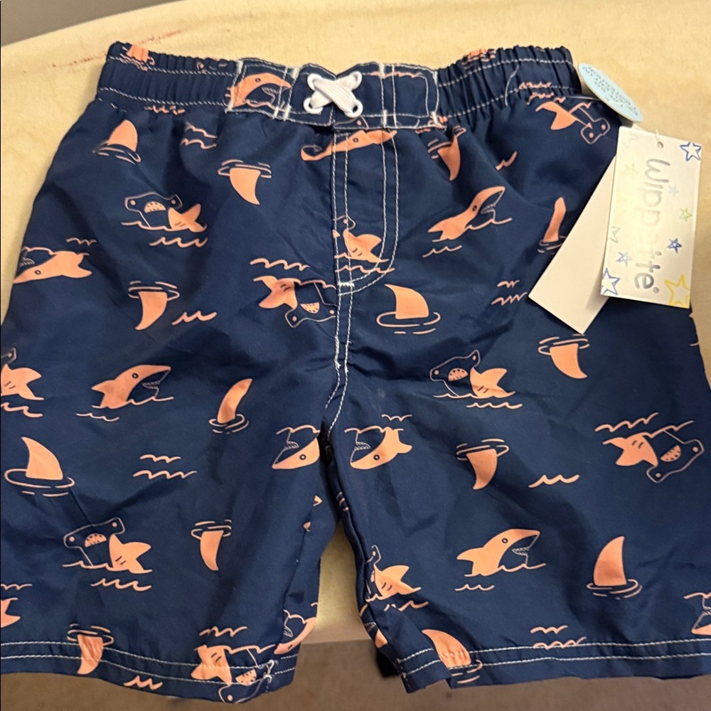 Wippette Blue and Orange Shark Print Kids Shorts